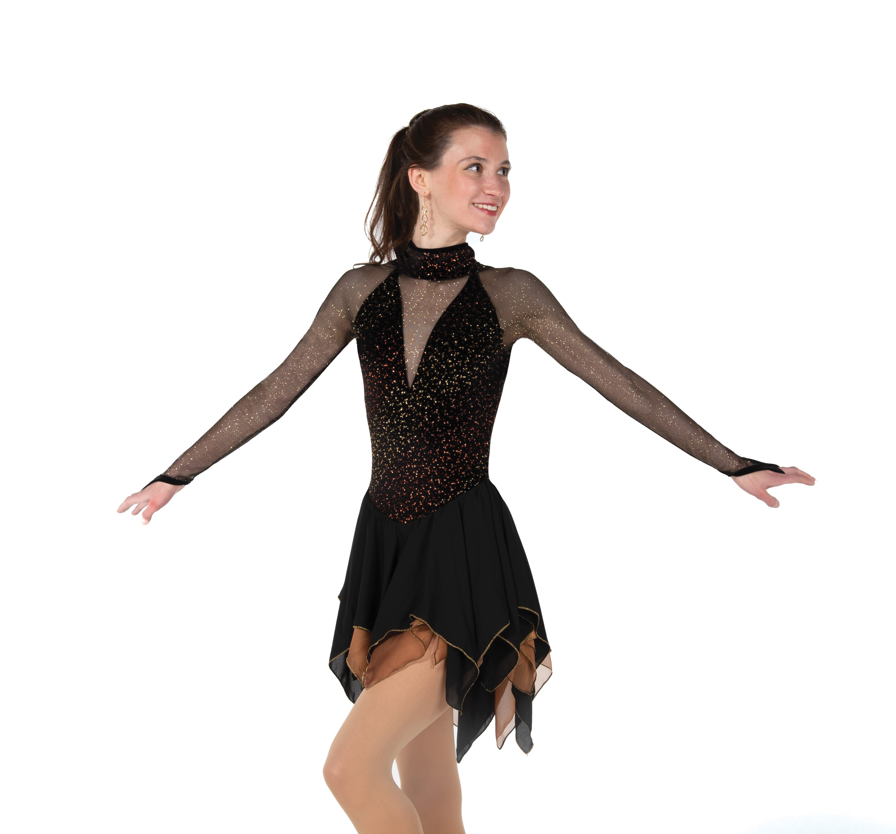 long sleeve black figure skating dress women long sleeves or sleeveless girls free shipping Black figure skating dress code FC1265 -SkatingDressStore.com