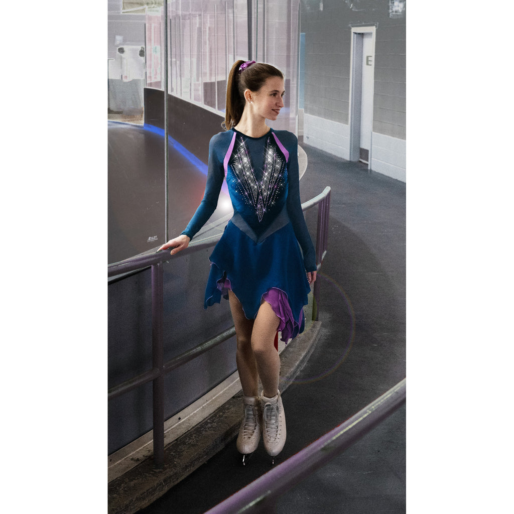 Aurora Ice AA025 Ice Deco Youth Teal Amethyst Youth 12-14 Long Sleeve