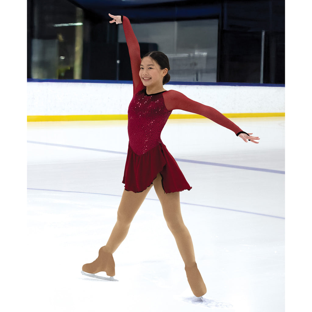 Aurora Ice AA098 Berry Sparkly Dress Youth Cherry Wine Youth 12-14 Long Sleeves