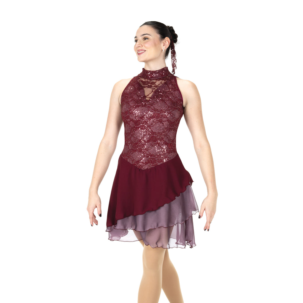 Aurora Ice AD110 Merlot Mambo Dance Dress Youth Rosy Mauve Youth 12-14 Long Sleeves