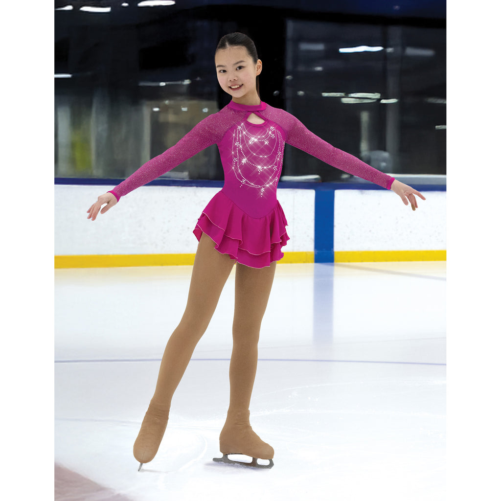 Aurora Ice AJ347 Strands of Crystals Dress Youth Deep Pink Long Sleeves