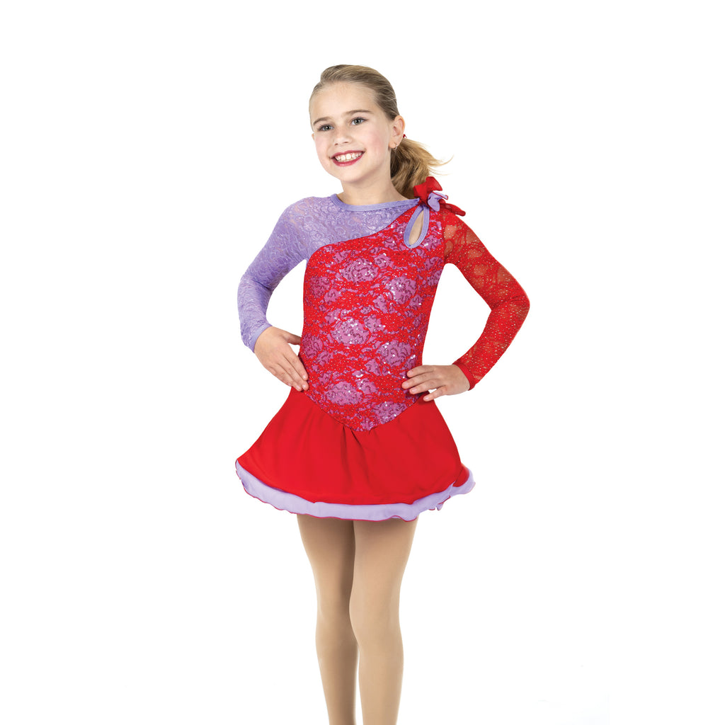 Aurora Ice AJ389 Roses and Violets Dress Youth Red Long Sleeves