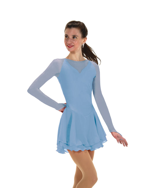 Solitaire F24010P Low Scoop Back Dress Plain Youth Crystal Blue Long Sleeves