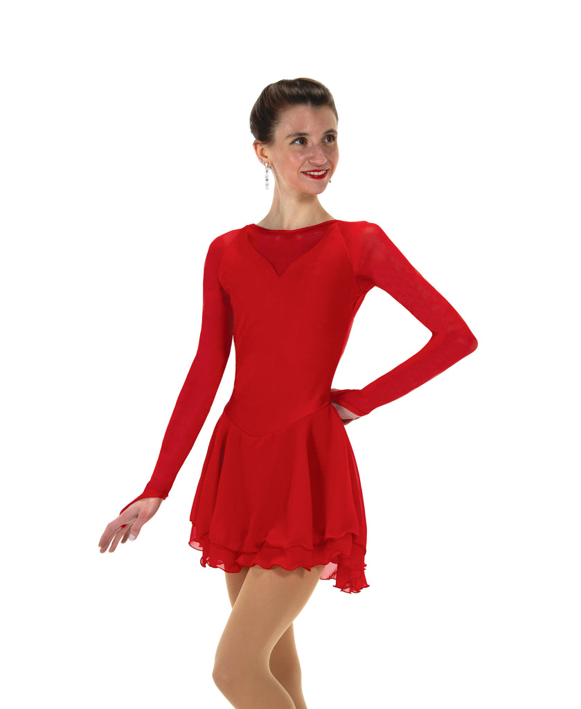 Solitaire F24010P Low Scoop Back Dress Plain Red Long Sleeves