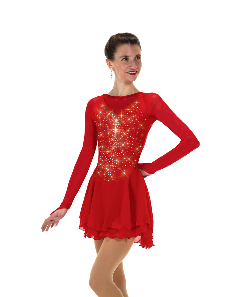Solitaire F24010R Low Scoop back Dress Crystals Red Long Sleeves