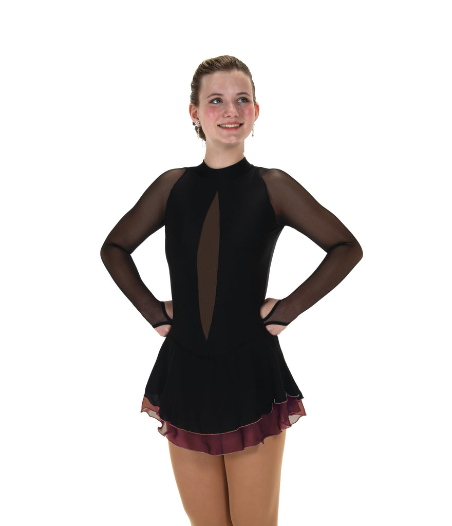 Solitaire F24022P Accent Skirt Dress Plain Garnet Long Sleeves