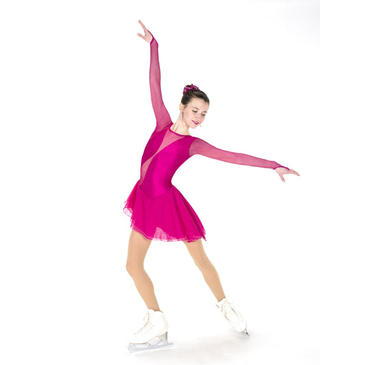 Solitarie F25018P Swoosh Dress Plain Deep Pink Long Sleeves