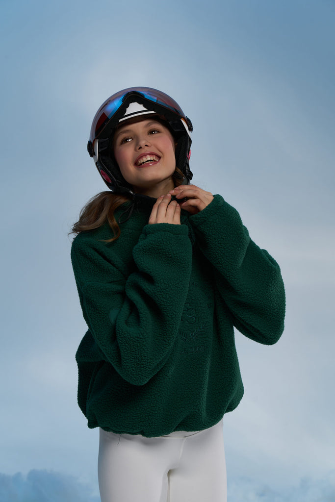 JIV Teddy Pullover Embroidered Dark Forest Green
