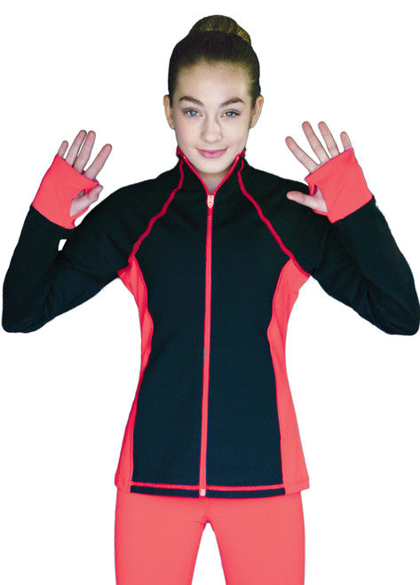 Chloe Noel JS792 Supplex Lycra Contrast Jacket Youth Black-Neon Coral